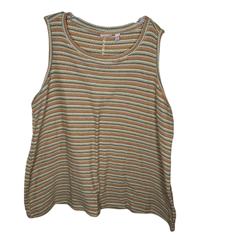 Logo Lori Goldstein 2X Tank Top Striped Knit Multicolor Sleeveless Casual Top‎